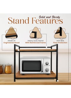 Abja Novelties ABJA 2 Tier Microwave Stand for Kitchen Platform Oven OTG Stand Kitchen Counter Top Organizer Wood and Metal Rustic Brown  - Image 4