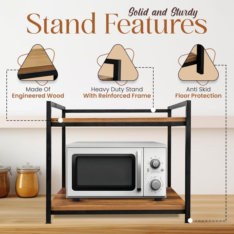 Abja Novelties ABJA 2 Tier Microwave Stand for Kitchen Platform Oven OTG Stand Kitchen Counter Top Organizer Wood and Metal Rustic Brown - Image 4
