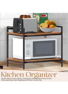 Abja Novelties ABJA 2 Tier Microwave Stand for Kitchen Platform Oven OTG Stand Kitchen Counter Top Organizer Wood and Metal Rustic Brown  - Image 5