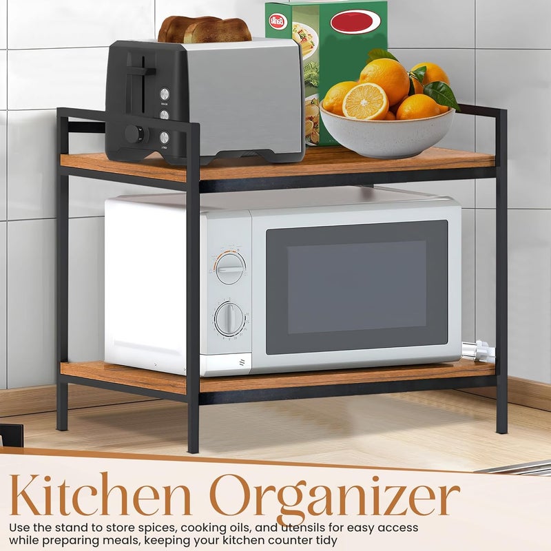 Abja Novelties ABJA 2 Tier Microwave Stand for Kitchen Platform Oven OTG Stand Kitchen Counter Top Organizer Wood and Metal Rustic Brown - Image 5