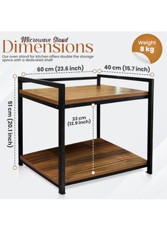 Abja Novelties ABJA 2 Tier Microwave Stand for Kitchen Platform Oven OTG Stand Kitchen Counter Top Organizer Wood and Metal Rustic Brown  - Image 2