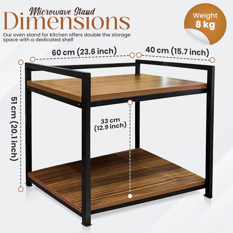Abja Novelties ABJA 2 Tier Microwave Stand for Kitchen Platform Oven OTG Stand Kitchen Counter Top Organizer Wood and Metal Rustic Brown - Image 2