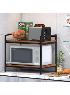 Abja Novelties ABJA 2 Tier Microwave Stand for Kitchen Platform Oven OTG Stand Kitchen Counter Top Organizer Wood and Metal Rustic Brown  - Image 1
