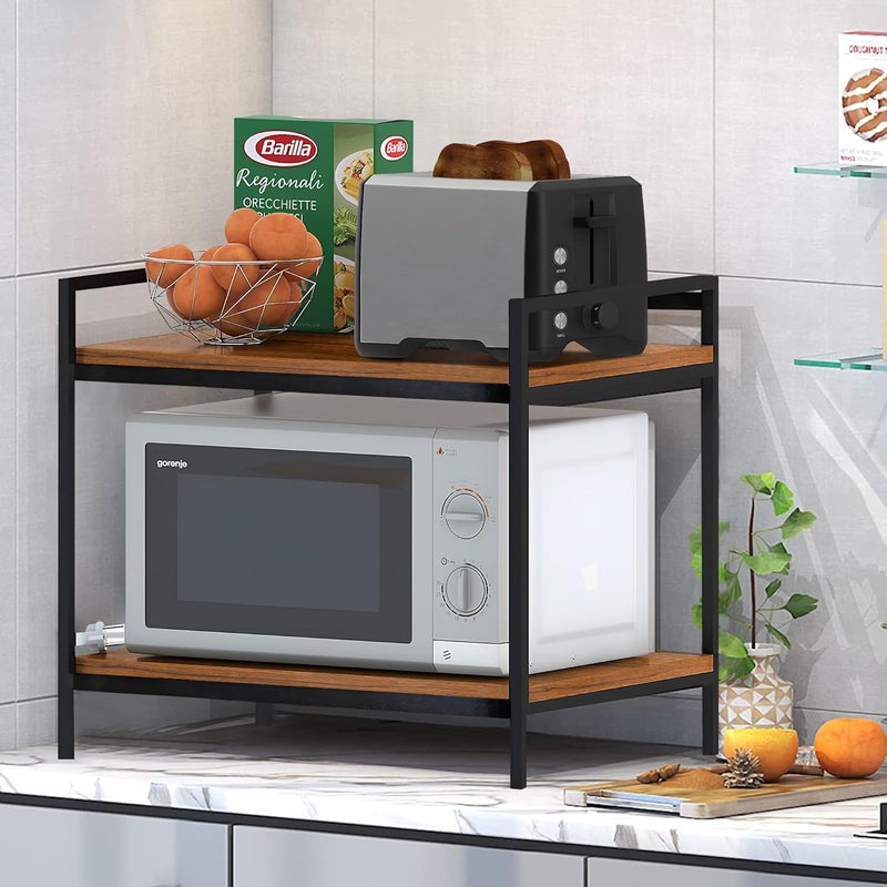 Abja Novelties ABJA 2 Tier Microwave Stand for Kitchen Platform Oven OTG Stand Kitchen Counter Top Organizer Wood and Metal Rustic Brown - Image 1