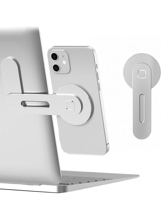 بولوز حامل هاتف الكمبيوتر المحمول, حامل الهاتف الجانبي لجهاز الكمبيوتر المحمول أو سطح المكتب, حامل الهاتف الذكي القابل للطي رقيق, قوس توسيع جهاز الكمبيوتر, متوافق مع أي هاتف, الفضة - Image 1