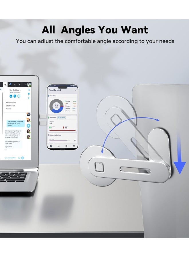 بولوز حامل هاتف الكمبيوتر المحمول, حامل الهاتف الجانبي لجهاز الكمبيوتر المحمول أو سطح المكتب, حامل الهاتف الذكي القابل للطي رقيق, قوس توسيع جهاز الكمبيوتر, متوافق مع أي هاتف, الفضة - Image 4