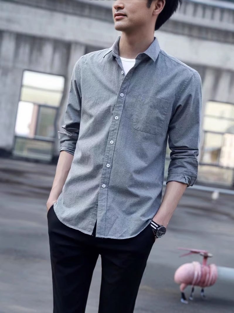 قميص أكسفورد رفيع للرجال بأكمام طويلة للربيع والخريف، جاكيت قميص أكسفورد للرجال، قماش أكسفورد، مجموعة من قطعتين مضادة للتجاعيد - Image 4