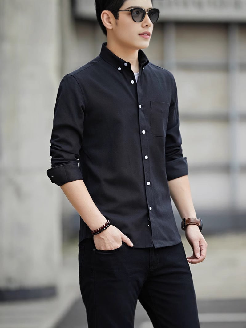 قميص أكسفورد رفيع للرجال بأكمام طويلة للربيع والخريف، جاكيت قميص أكسفورد للرجال، قماش أكسفورد، مجموعة من قطعتين مضادة للتجاعيد - Image 3