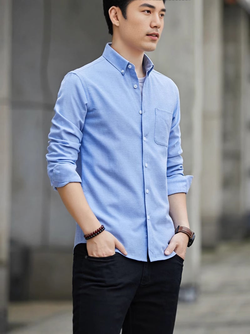 قميص أكسفورد رفيع للرجال بأكمام طويلة للربيع والخريف، جاكيت قميص أكسفورد للرجال، قماش أكسفورد، مجموعة من قطعتين مضادة للتجاعيد - Image 2