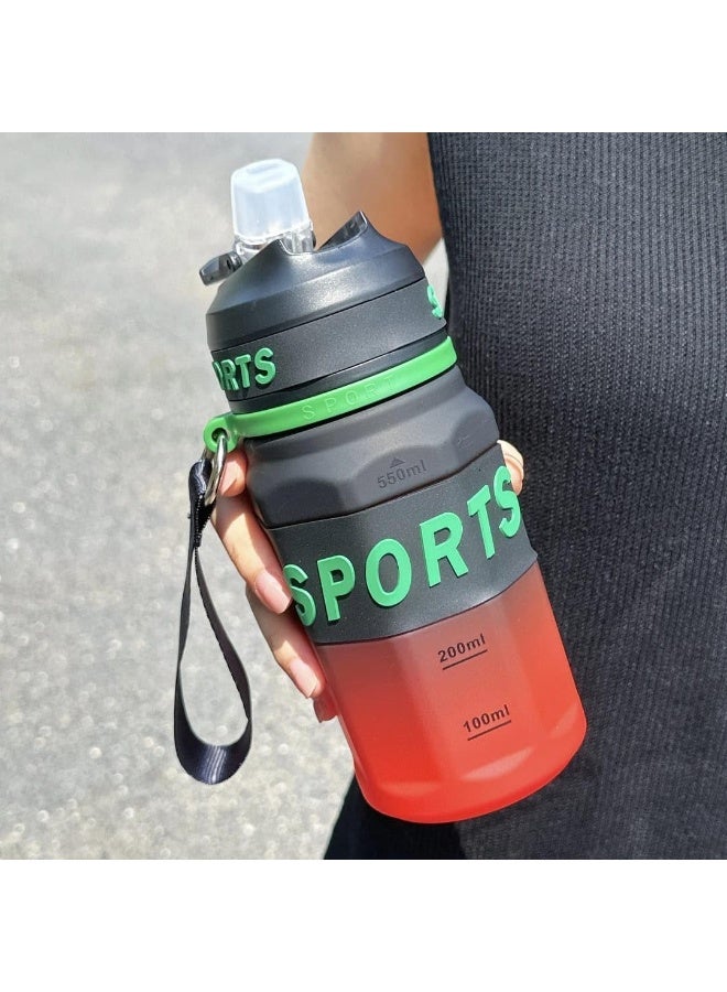 550ml leak-proof sports water bottle with a modern gradient color design, featuring measurement markings and a wrist strap for carrying - ideal for the gym, running, and cycling (multi-color) - Image 1