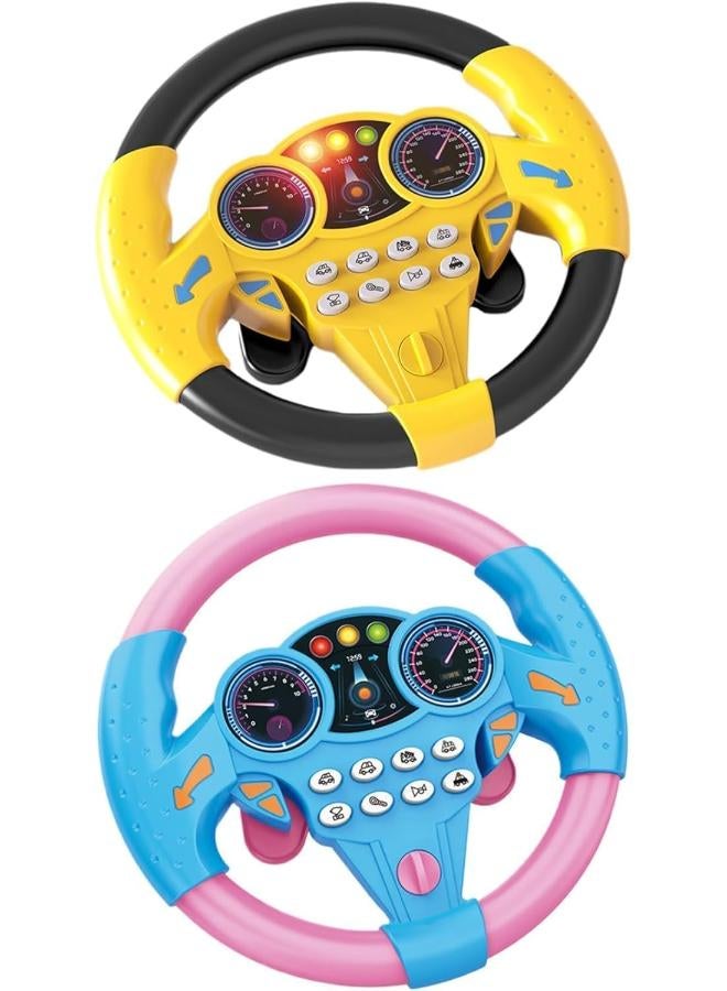 KIDSZONE Kids Interactive Steering Wheel Toy Simulator with Lights and Sounds (Pink & Blue) - Image 1