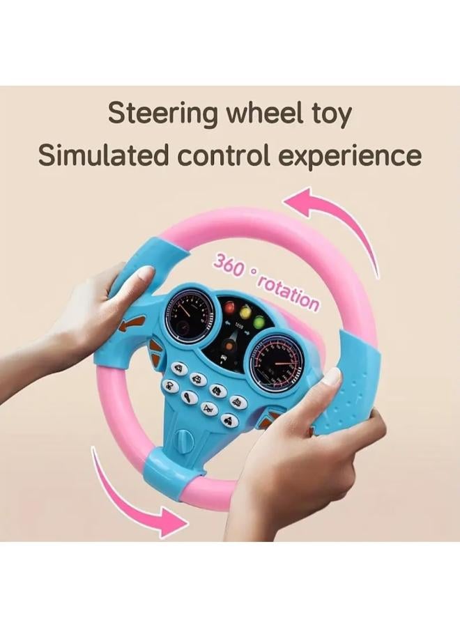 KIDSZONE Kids Interactive Steering Wheel Toy Simulator with Lights and Sounds (Pink & Blue) - Image 2