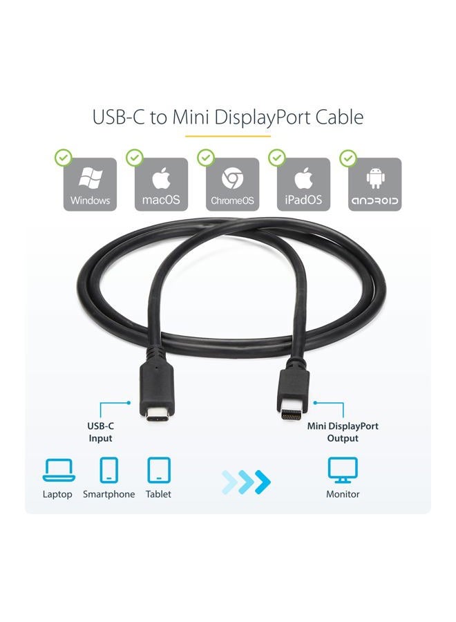 Startech.com 6ft / 1.8m USB-C to Mini DisplayPort Cable - 4K 60Hz - Black - USB 3.1 Type C to mDP Adapter (CDP2MDPMM6B) - Image 3