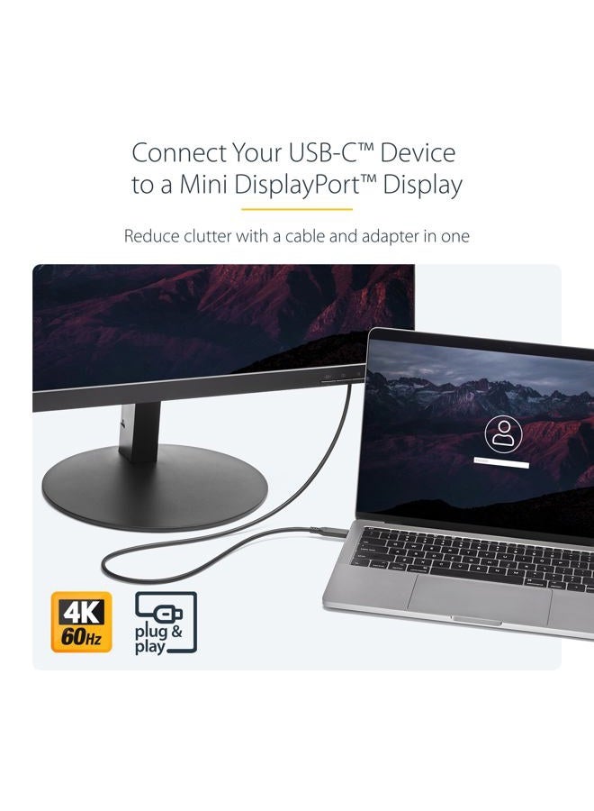 Startech.com 6ft / 1.8m USB-C to Mini DisplayPort Cable - 4K 60Hz - Black - USB 3.1 Type C to mDP Adapter (CDP2MDPMM6B) - Image 2