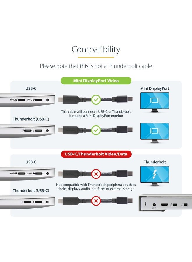 Startech.com 6ft / 1.8m USB-C to Mini DisplayPort Cable - 4K 60Hz - Black - USB 3.1 Type C to mDP Adapter (CDP2MDPMM6B) - Image 4