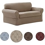 MAYTEX Pixel Ultra Soft Stretch 2 Piece Loveseat Furniture Cover Slipcover, Sand - Image 1