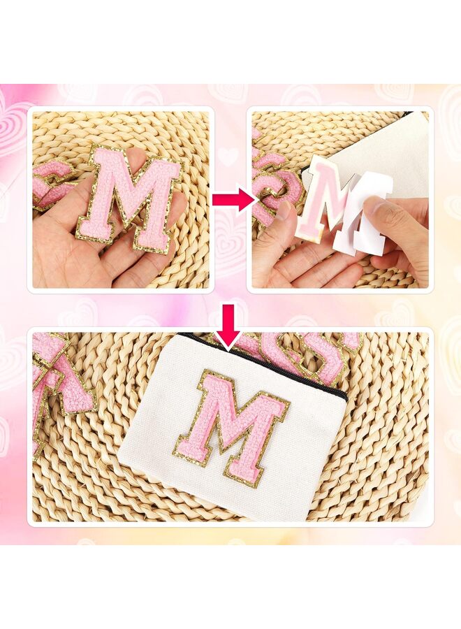 Self-Adhesive Iron on Letters Chenille Patches: 26PCS Pink Letter Patches Stickers Varsity Letter Patches for Clothing Jackets Backpacks Hats Repair Alphabet Embroidered Applique Patch - Image 2
