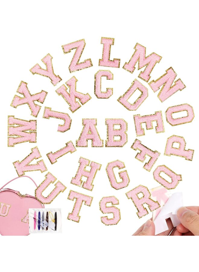 Self-Adhesive Iron on Letters Chenille Patches: 26PCS Pink Letter Patches Stickers Varsity Letter Patches for Clothing Jackets Backpacks Hats Repair Alphabet Embroidered Applique Patch - Image 1