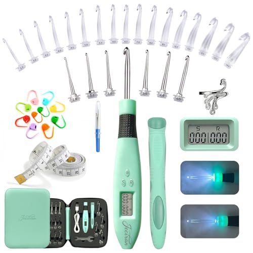 Jeciran 24 in 1 Light Up Crochet Hook Set,Lighted Crochet Hooks with Counter,Counting Crochet Hook for Stitch & Row Counter Micro Crochet Gifts with Case - Image 1