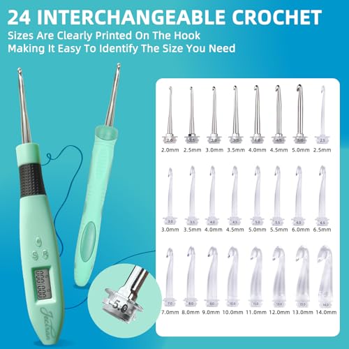 Jeciran 24 in 1 Light Up Crochet Hook Set,Lighted Crochet Hooks with Counter,Counting Crochet Hook for Stitch & Row Counter Micro Crochet Gifts with Case - Image 2