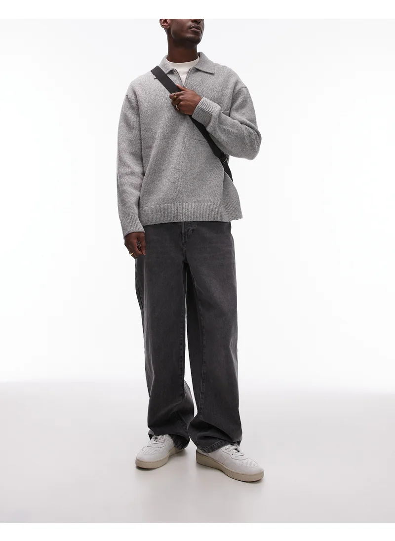 TOPMAN Baggy Jeans In Washed Black - Grey