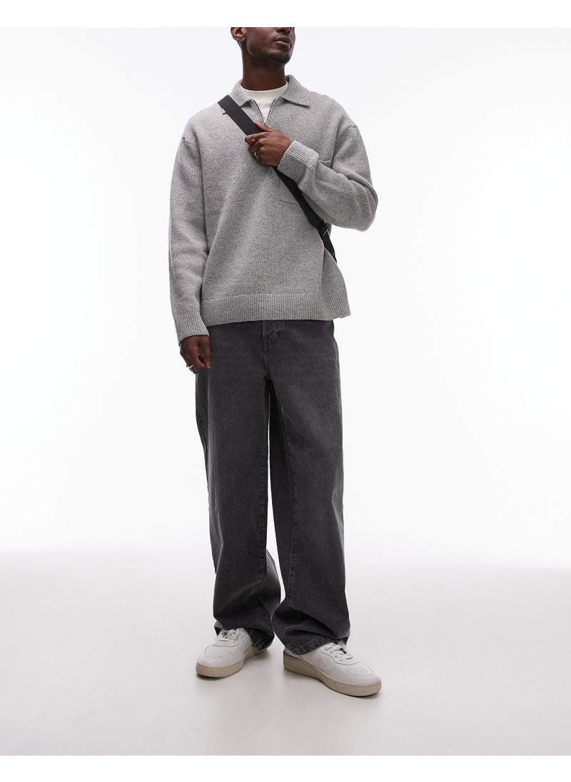 TOPMAN Topman baggy jeans in washed black - GREY  - Image 1