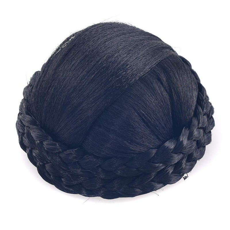 Funyn Small SizeSynthetic Hair Chignon Bun Donut Braided Hairpieces Scrunchie Clip in Hair Bun Extensions Straight Updo for Wedding Party Costume Women Beauty 6Colors avilable 2 Natural Black