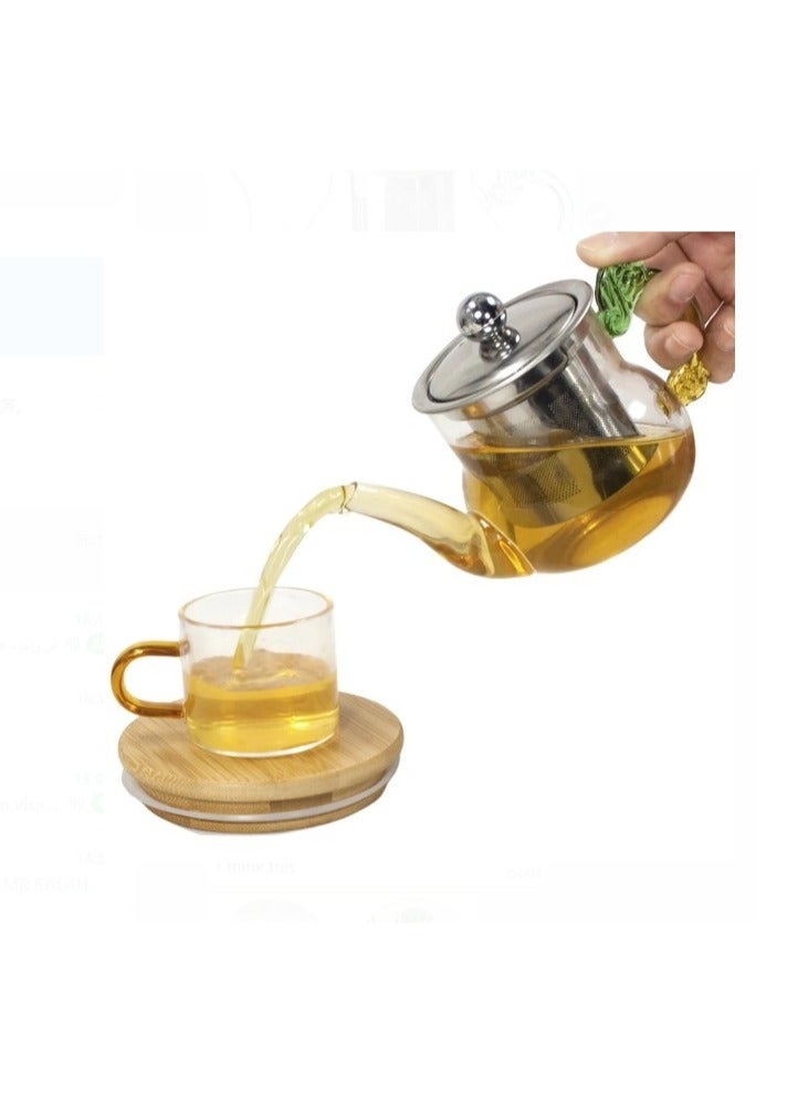 OASIS-TH 400 ML Glass Tea Pot, Borosilicate Glass Teapot, Loose Leaf Tea Kettle, Borosilicate Glass Heat Resistant Clear Leaf Teapot with Infuser Strainer for Microwavable and Stovetop Safe - Image 1