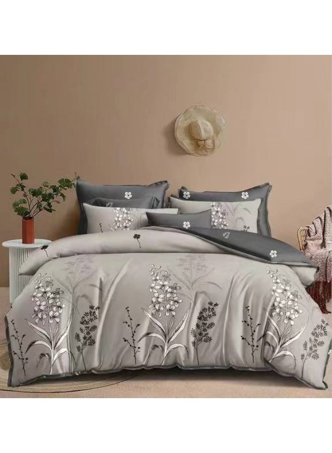 طقم مفروشات فاخر بحجم كينج مكون من 6 قطع - تصميم بسيط، غطاء لحاف 220×240 سم مع شرشف مطاطي و4 أغطية وسائد