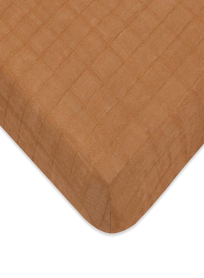 Babyletto 100% Organic Cotton Mini Crib Sheet, GOTS-Certified, Fitted 360°, Ultra-Soft and Breathable Muslin - Burnt Sienna - Image 1