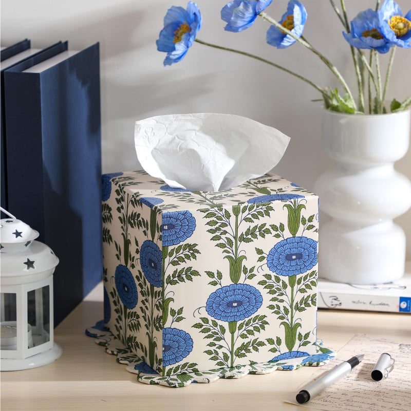Ferrochef Scallop Printed Tissue Box Cover Print Paper Mache Tissue Box Cover for Home Bedroom Living Room Bathroom Vanity Countertop Night Stands Office Kitchen - Image 1