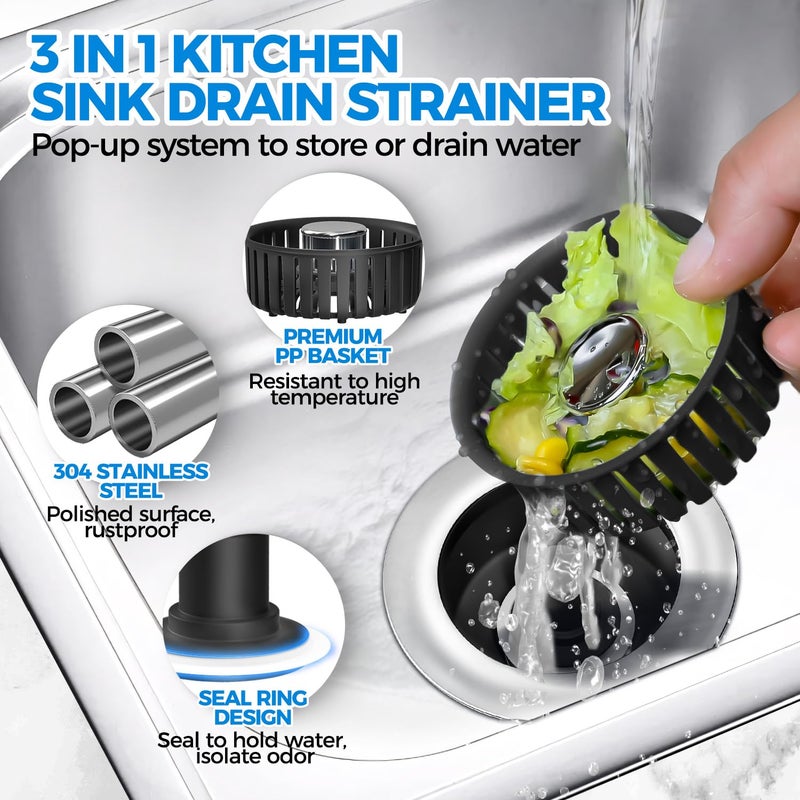 zaa Kitchen Sink Drain Strainer - 2Pack Sink Stopper, Drain Protector, Kitchen Drain Plug & Sink Installation Parts with Anti-Clogging Basket, Fit US Standard 3-1/2'' Sink Drain Hole, Silver - Image 2