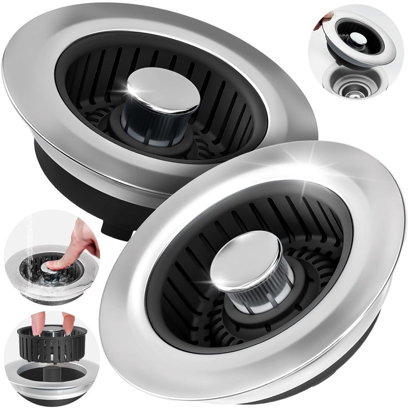 zaa Kitchen Sink Drain Strainer - 2Pack Sink Stopper, Drain Protector, Kitchen Drain Plug & Sink Installation Parts with Anti-Clogging Basket, Fit US Standard 3-1/2'' Sink Drain Hole, Silver - Image 1