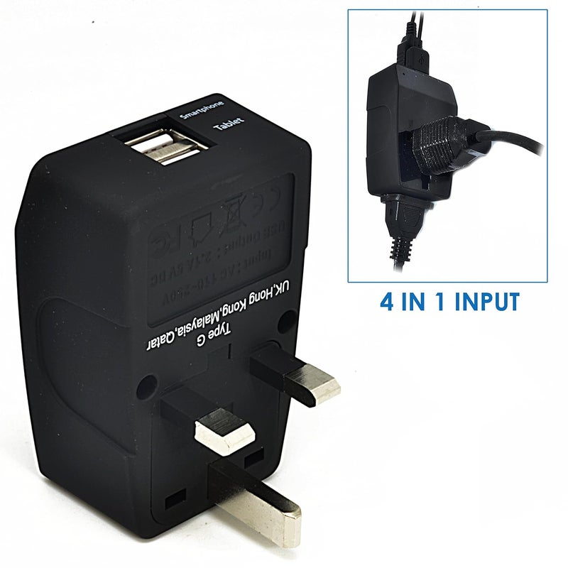 Ceptics 4 in 1 India to UK UAE Hong Kong More Type G Travel Adapter Plug Universal Input 2 USB CE Certified RoHS Compliant GP47 - Image 2