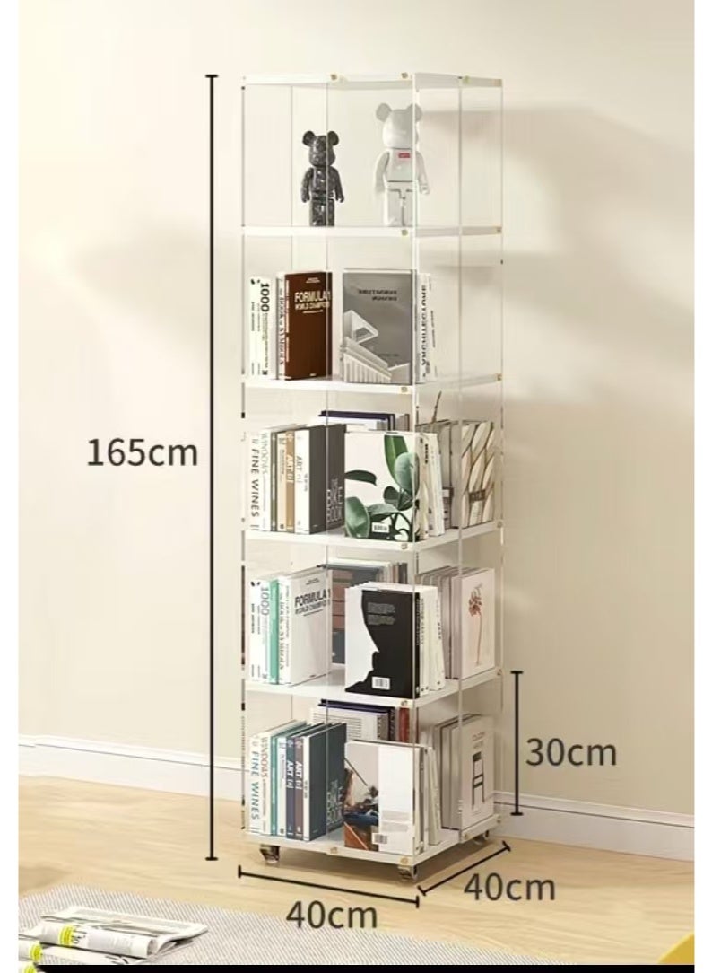 رف كتب قائم شفاف دوار 360° بخمسة أرفف، خزانة كتب شفافة، خزانة تخزين، خزانة تنظيم، رف عرض ألعاب، خزانة عرض لتخزين الحقائب، لغرفة المعيشة، غرفة النوم، الدراسة، المكتب（SGG039-5） - Image 2