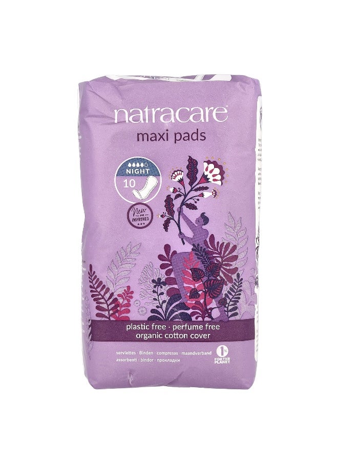 NATRACARE Natracare, Maxi Pads, Organic Cotton Cover, Night, 10 Pads  - Image 1