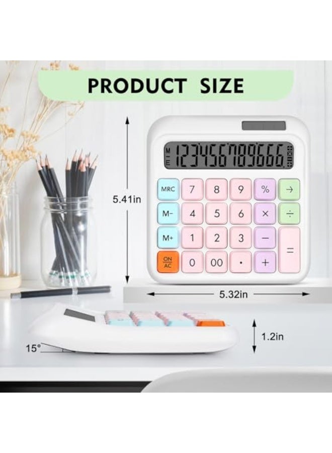 Generic Mechanical Switch Calculator, Desktop Calculator with Large Buttons, 12-Digit Large LCD Display, Solar & Battery Dual Power, Office & Home School Basic Business Calculator, White  - Image 3