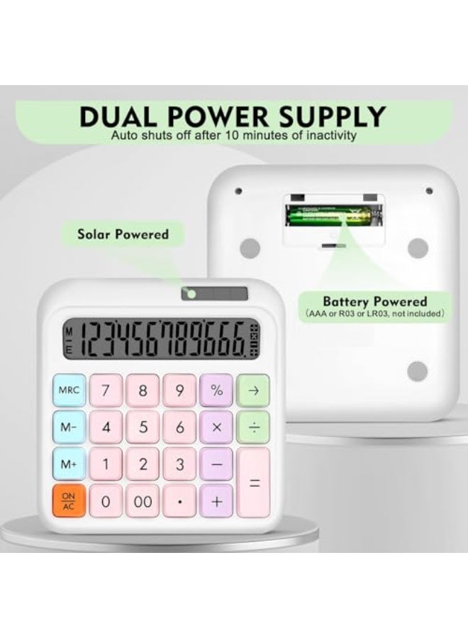 Generic Mechanical Switch Calculator, Desktop Calculator with Large Buttons, 12-Digit Large LCD Display, Solar & Battery Dual Power, Office & Home School Basic Business Calculator, White  - Image 2