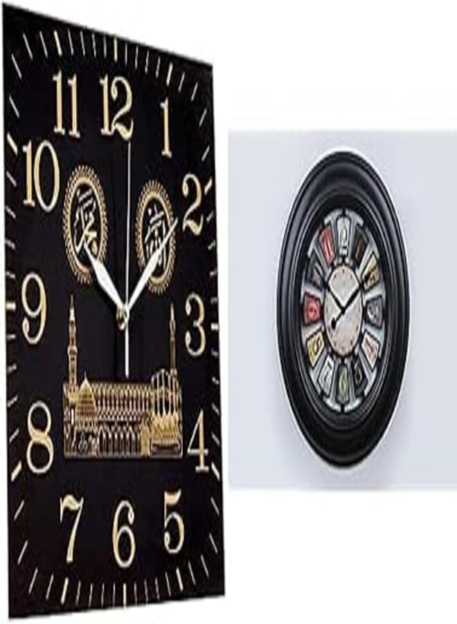 Solo Bundle of Solo Clock black and gold 30 cm + Wall hanging clock,double sided faces,decorative house shaped, silent move non ticking, easy to read, with battery operated- brown