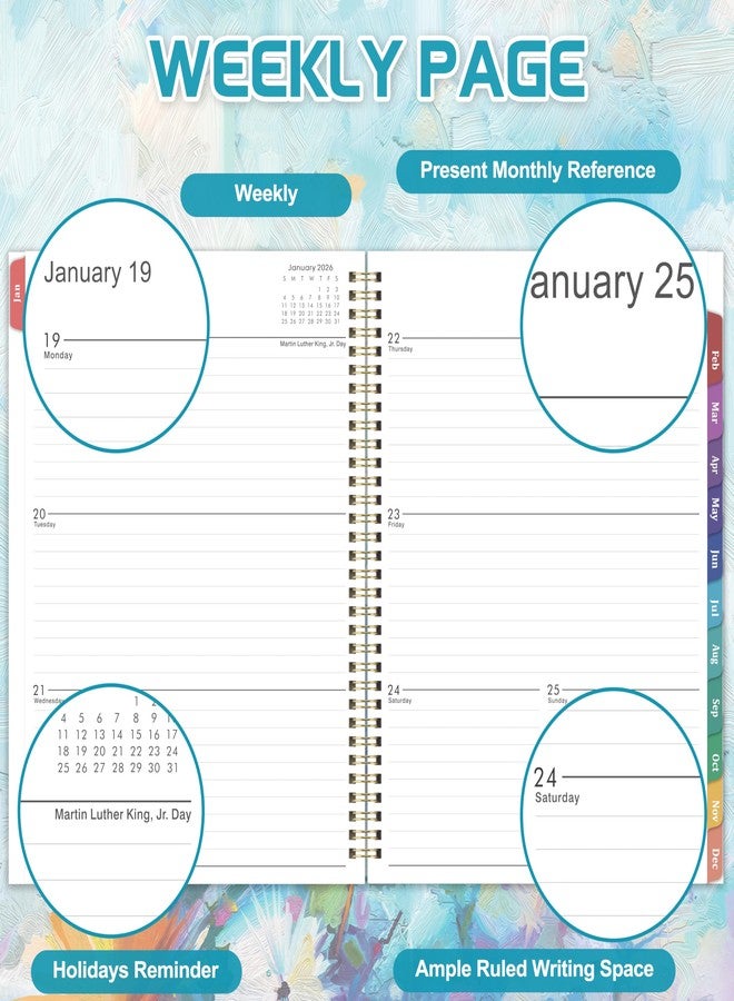 MaaIbok 2026 Planner - 2026 Planner Weekly and Monthly, January 2026 - December 2026, 8.4" x 11", Colorful Monthly Tabs, Twin-wire Binding, Holidays, Back Pocket - Image 4