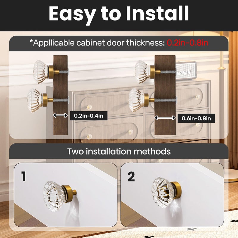 CEYMIO Crystal Cabinet Knobs Cabinets Knob, 4 Pack Flower Antique Brass Vintage Glass Clear Crystal Small Pull for Closet Dresser Drawers Cupboard, Retro Pulls Old Style Bronze Drawer Handle - Image 4