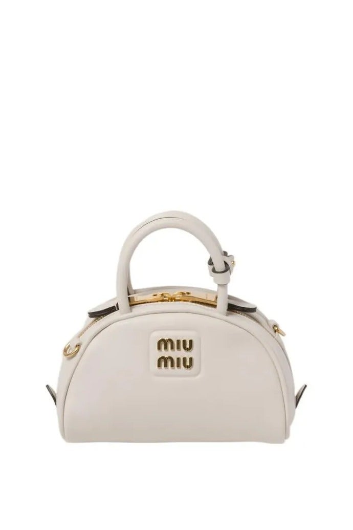 Miu Miu MIU Metal Engraved Logo Leather Top-handle With Detachable Adjustable Crossbody Strap Gold-Tone  - Image 1