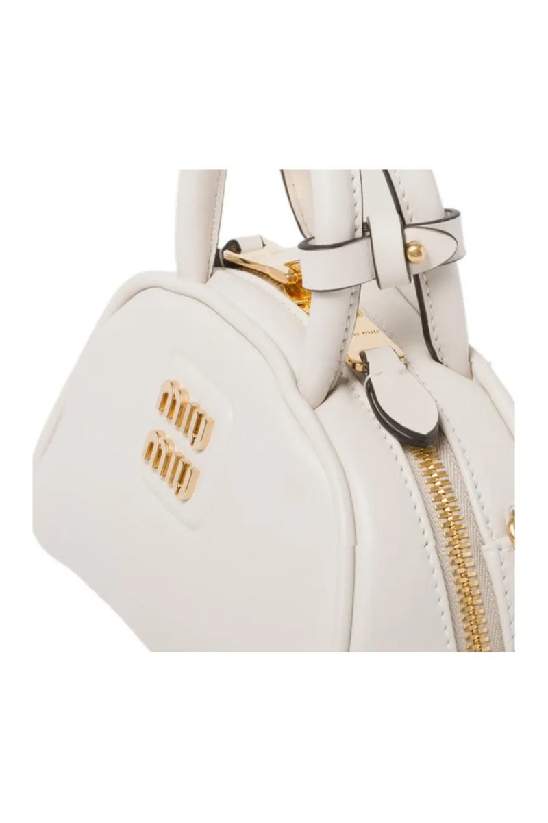 Miu Miu MIU Metal Engraved Logo Leather Top-handle With Detachable Adjustable Crossbody Strap Gold-Tone  - Image 5
