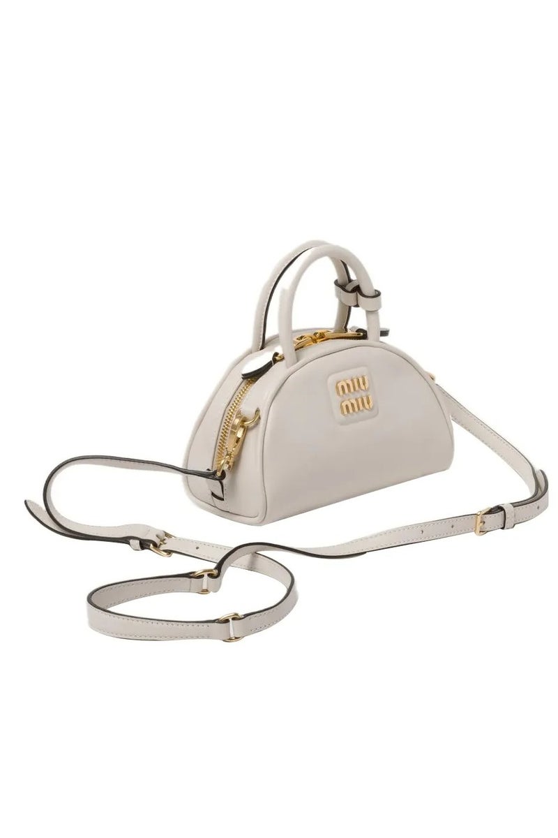 Miu Miu MIU Metal Engraved Logo Leather Top-handle With Detachable Adjustable Crossbody Strap Gold-Tone  - Image 4