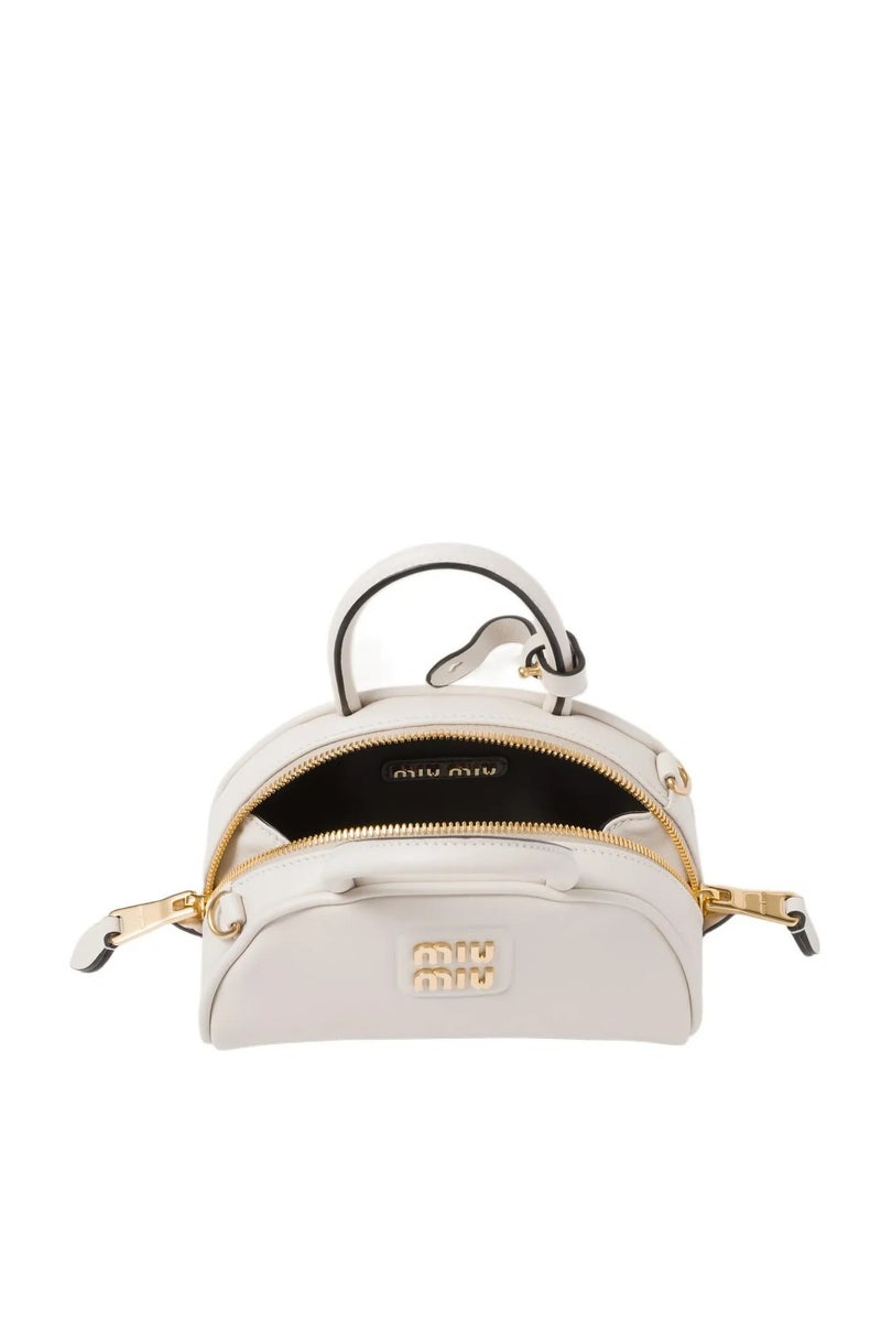 Miu Miu MIU Metal Engraved Logo Leather Top-handle With Detachable Adjustable Crossbody Strap Gold-Tone  - Image 3