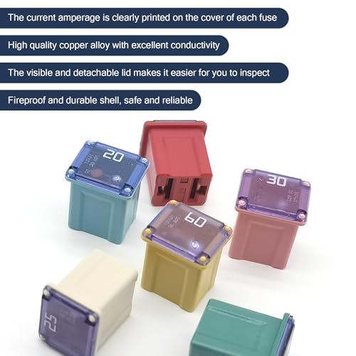 Flygun 6 PCS 58V Mini Block Fuse car Fuse Square Low Profile Box Shaped Kit, for Pickup Trucks Cars and SUVS (20A/25A/30A/40A/50A/60A) - Image 4