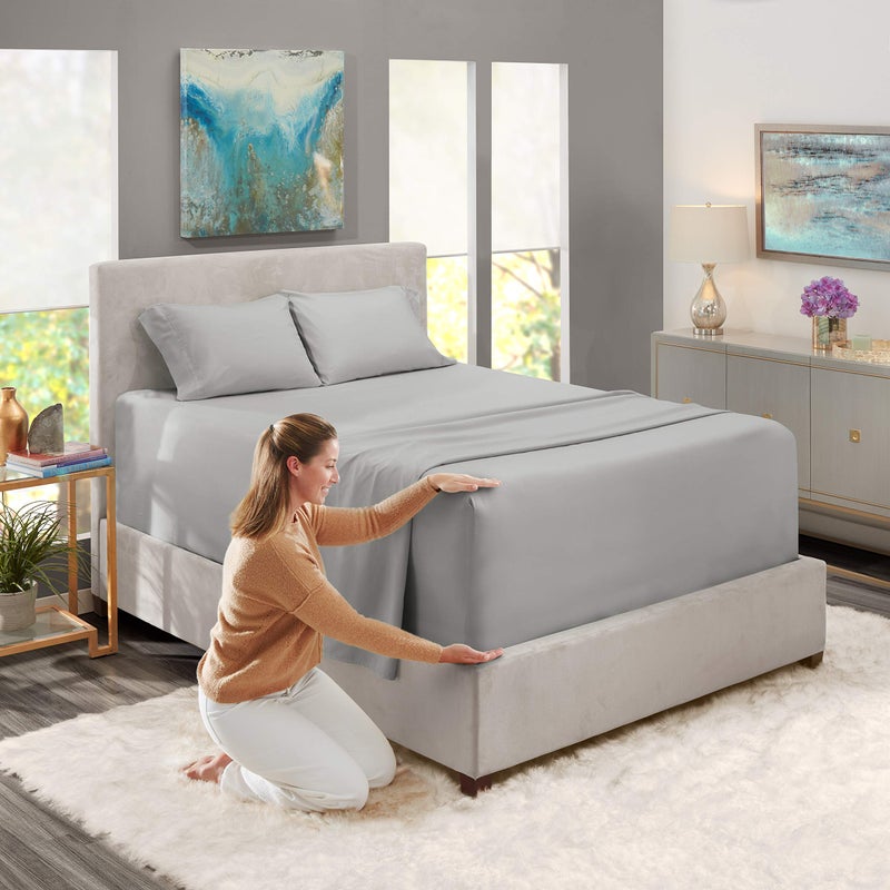 Nestl Deep Pocket Sheet Set, King, Microfiber, 4 Piece, Light Grey - Image 2