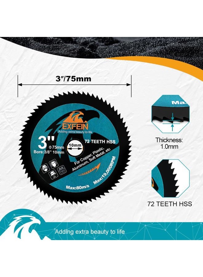EXFEIN 3 Inch HSS Circular Saw Blade 3pcs, High-Speed Steel Saw Blade for Cutting Soft Metal Copper Aluminum Wood Plastic Diamond Disc - Image 4