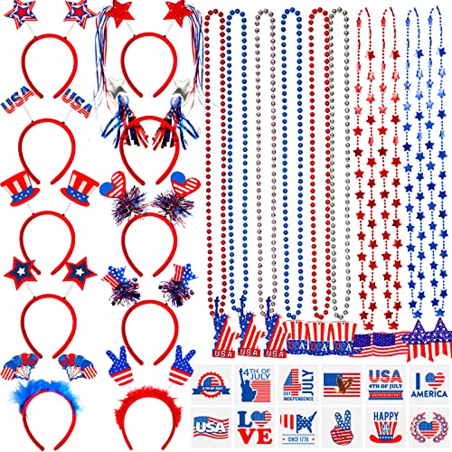Garma 4th of July Accessories Party Supplies 92Pcs Fourth of July Party Favors with Headbands Necklaces Tattoo Stickers for Independence Day Patriotic Celebrations Parades Classroom Rewards for Kids - Image 1