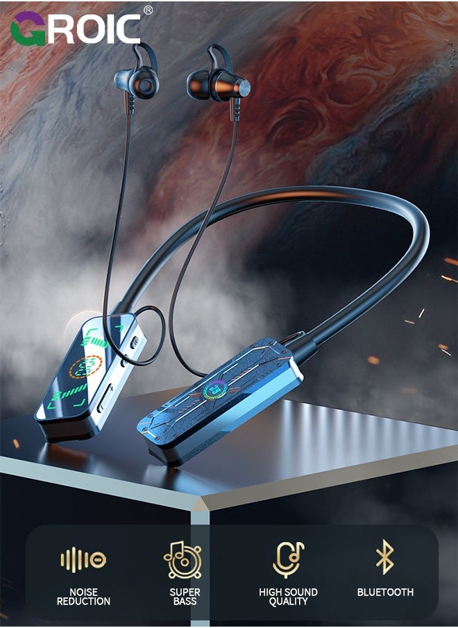 GROIC Hanging Neck Bluetooth Headset, Wireless Sound Card Live Streaming Earphones, Waterproof Bluetooth Wireless Headset with Display for Phone or Tablet  - Image 3